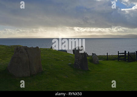 Auchagallon Steinkreis, in der Nähe von machrie auf der Isle of Arran Stockfoto