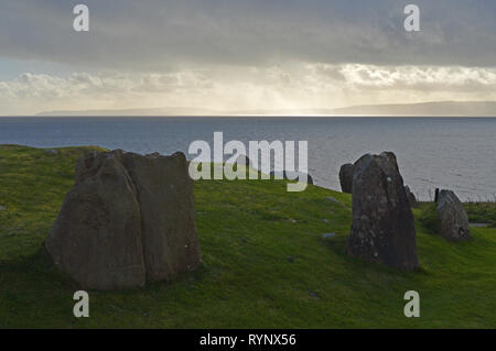 Auchagallon Steinkreis, in der Nähe von machrie auf der Isle of Arran Stockfoto