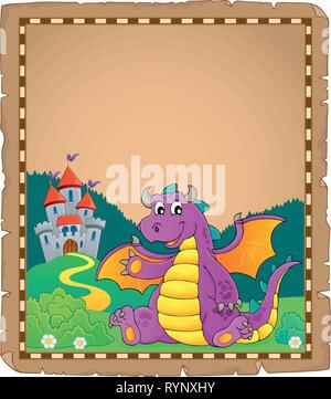 Drache und schloss Thema Pergament 1-eps 10 Vector Illustration. Stock Vektor