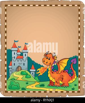 Drache und schloss Thema Pergament 2-eps 10 Vector Illustration. Stock Vektor