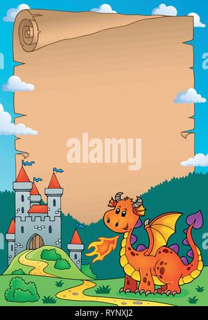 Drache und schloss Thema Pergament 3-eps 10 Vector Illustration. Stock Vektor