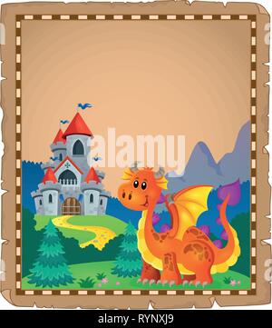 Drache und schloss Thema Pergament 5-eps 10 Vector Illustration. Stock Vektor