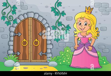 Princess durch die alte Tür Thema Bild 1-eps 10 Vector Illustration. Stock Vektor