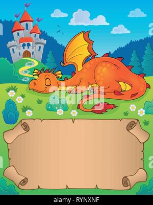 Kleines Pergament und Sleeping Dragon-eps 10 Vector Illustration. Stock Vektor