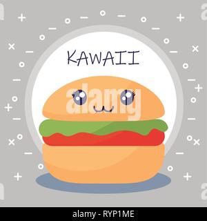 Köstliche Hamburger Fast Food Kawaii Charakter Vektor Illustration Design Stock Vektor