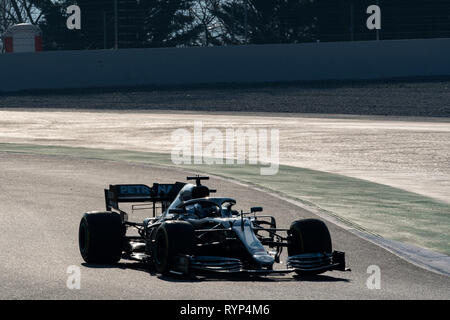 Barcelona, Spanien. Mar, 1st, 2019 - Valtteri Bottas fahren die (77) MERCEDES AMG PETRONAS-F1-Team Mercedes W10 am Anschluss Tag acht von F1 Winter Testen Stockfoto