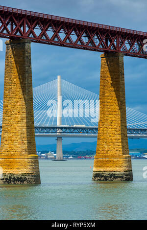 Die drei her Brücken von South Queensferry, Edinburgh, Schottland, Großbritannien Stockfoto