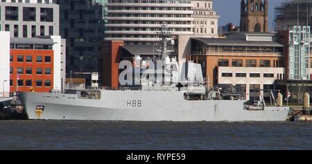 Liverpool, Großbritannien. 14 Mär, 2019. HMS Enterprise, das zehnte Schiff, diesen Namen zu tragen, ist ein multi-rolle Umfrage Gefäß-hydrographischen Ozeanographische (SVHO) der Royal Navy. Sie hat ein Schwesterschiff HMS Echo, und zusammen bilden sie das Echo Klasse der Umfrage Schiffe. Credit: IAN Fairbrother/Alamy leben Nachrichten Stockfoto