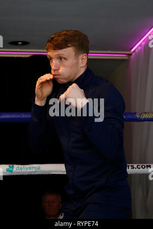 Hilton Hotel Liverpool, Liverpool, UK. 14 Mär, 2019. Matchroom Boxen, Liam Smith gegenüber Sam Eggington öffnen Training; Liverpool Tom Farrell auf der heutigen offenen Training vor seinem Commonwealth super-kompakten Titel Herausforderung gegen Philip Bowes an liverpools M&AMP;s Bank Arena am 30. März Credit: Aktion plus Sport/Alamy leben Nachrichten Stockfoto