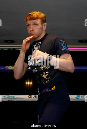 Hilton Hotel Liverpool, Liverpool, UK. 14 Mär, 2019. Matchroom Boxen, Liam Smith gegenüber Sam Eggington öffnen Training; Liverpool Tom Farrell auf der heutigen offenen Training vor seinem Commonwealth super-kompakten Titel Herausforderung gegen Philip Bowes an liverpools M&AMP;s Bank Arena am 30. März Credit: Aktion plus Sport/Alamy leben Nachrichten Stockfoto