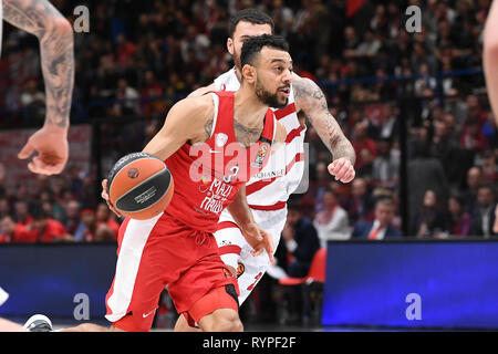 Foto Claudio Grassi/LaPresse 14 Marzo 2019 Assago (MI) Italia sport Warenkorb AX Armani Exchange Olimpia Milano vs Olympiakos Piräus Pireo - Turkish Airlines Eurolega 2018/2019 - Mediolanum Forum. Nella Foto: Nigel Williams-Goss (#3 Olympiakos Piräus Pireo) Foto Claudio Grassi/LaPresse März 14, 2019 Assago (MI) Italien sport Warenkorb AX Armani Exchange Olimpia Mailand vs Olympiakos Piräus Piräus - Turkish Airlines EuroLeague 2018/2019 - Mediolanum Forum. Im Pic: Nigel Williams-Goss (#3 Olympiakos Piräus Pireo) Stockfoto