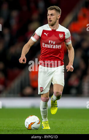 London, Großbritannien. 14 Mär, 2019. Aaron Ramsey von Arsenal während der UEFA Europa League Umlauf von 32 zweites Bein Spiel zwischen Arsenal und Rennes im Emirates Stadium, London, England am 14. März 2019. Foto von salvio Calabrese. Nur die redaktionelle Nutzung, eine Lizenz für die gewerbliche Nutzung erforderlich. Keine Verwendung in Wetten, Spiele oder einer einzelnen Verein/Liga/player Publikationen. Credit: UK Sport Pics Ltd/Alamy leben Nachrichten Stockfoto