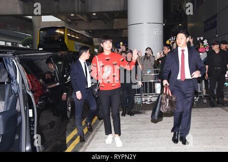Hongkong, China. 14 Mär, 2019. Park Bo Gummi kam nach Hongkong für Fan Meeting Konferenz durch das Tragen einer roten Pullover in Hongkong, China, am 14. März 2019. (Foto durch TPG) Credit: TopPhoto/Alamy leben Nachrichten Stockfoto