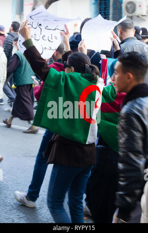 Algier, Algerien - 01. März 2019: 1 nd Freitag von Protest in Algerien, fordern die Rücknahme der curren Präsident. Stockfoto