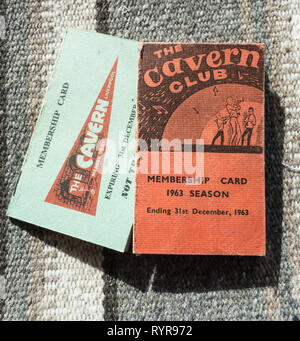 Cavern Club Membership Cards, 1963 in Liverpool, Großbritannien Stockfoto