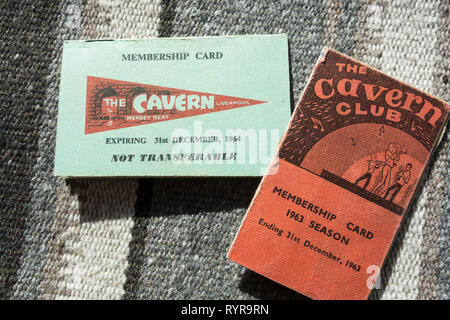 The Cavern Club Membership Card, 1963, Liverpool, Großbritannien Stockfoto