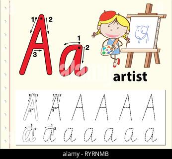 Brief eine Ablaufverfolgung Abbildung alphabet Arbeitsblätter Stock Vektor