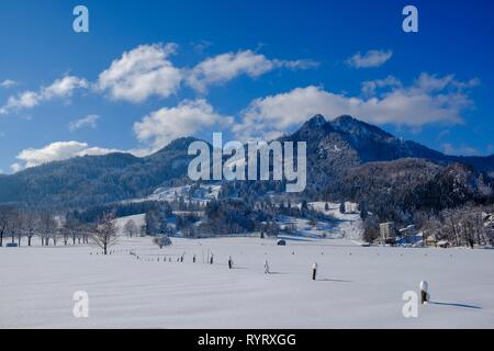 Berg Brauneck im Winter in der Nähe von Lenggries, Wegscheid, Voralpen, Oberbayern Bayern, Deutschland Stockfoto