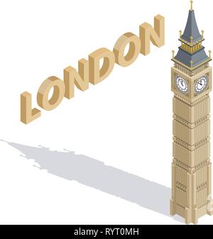 Isometrische sehr detaillierte Big Ben Tower auf weißem Hintergrund. Vector Illustration. Stock Vektor