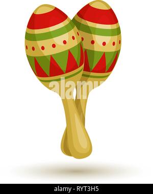 Paar bunte Maracas auf weißem Hintergrund. Musical Instrument der Maraca, Kuba, Mexiko. Musikinstrumente Maracas. Vector Illustration Stock Vektor