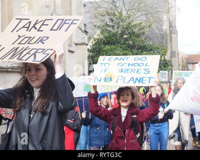 Oxford, UK. 15. Mär 2019. Schüler sammeln für einen "Klimawandel Rally und März in Oxford. Credit: Angela Swann/Alamy leben Nachrichten Stockfoto