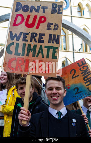 Kornmarkt, Belfast, UK. 15 Mär, 2019. Jugend Streik 4 Klima Protest in Belfast Studenten aus rund 30 Städten und Gemeinden im gesamten Vereinigten Königreich fehlen Schule gegen den Klimawandel zu protestieren. Demonstrationen in Gebieten wie London, Bristol, Belfast Credit statt: Bonzo/Alamy leben Nachrichten Stockfoto