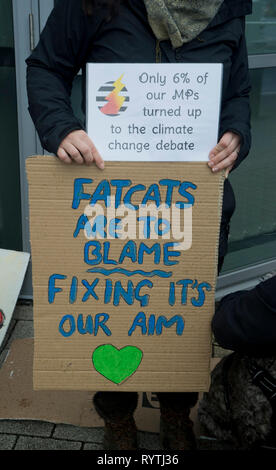 Aberystwyth, Großbritannien. 15 Mär, 2019. Schüler, Eltern und Erwachsene demonstrieren, als Teil der weltweiten Protest, Maßnahmen gegen den Klimawandel in Aberystwyth, Ceredigion, Wales, Großbritannien zu verlangen. Credit: Julio Etchart zu ihrem/Alamy leben Nachrichten Stockfoto