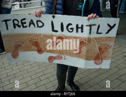 Aberystwyth, Großbritannien. 15 Mär, 2019. Schüler, Eltern und Erwachsene demonstrieren, als Teil der weltweiten Protest, Maßnahmen gegen den Klimawandel in Aberystwyth, Ceredigion, Wales, Großbritannien zu verlangen. Credit: Julio Etchart zu ihrem/Alamy leben Nachrichten Stockfoto