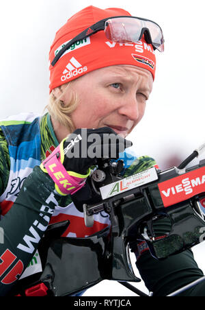 15. März 2019, Schweden, Östersund: Biathlon: Weltmeisterschaft, Training Relais Frauen. Franziska Hildebrand aus Deutschland in Aktion am Schießstand. Foto: Sven Hoppe/dpa Stockfoto