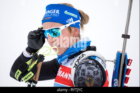 15. März 2019, Schweden, Östersund: Biathlon: Weltmeisterschaft, Training Relais Frauen. Franziska Preuß aus Deutschland in Aktion am Schießstand. Foto: Sven Hoppe/dpa Stockfoto