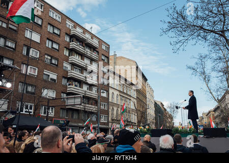 Budapest, Ungarn. 15. Mär 2019. Premierminister von Polen Mateusz Morawiecki durning Feiern des Ungarischen Nationalen Tag in Budapest, Ungarn. Credit: Alex Musta/Alamy leben Nachrichten Stockfoto