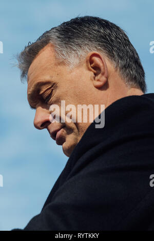 Budapest, Ungarn. 15. Mär 2019. Dem ungarischen Ministerpräsidenten Viktor Orbán spricht während Feierlichkeiten des Ungarischen Nationalen Tag in Budapest, Ungarn Quelle: Alex Musta/Alamy leben Nachrichten Stockfoto