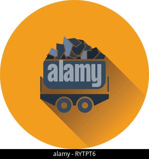 Mine Kohle Trolley Symbol auf grauem Hintergrund, Runde Schatten. Vektor-Illustration. Stock Vektor