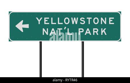 Vector Illustration des Yellowstone National Park grüne Richtung Schild Stock Vektor