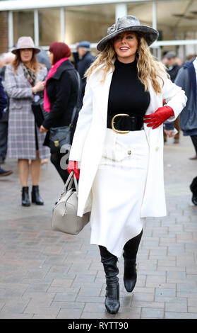 Carol Vorderman bei Gold Cup Tag der 2019 Cheltenham Festival in Cheltenham Racecourse. Stockfoto