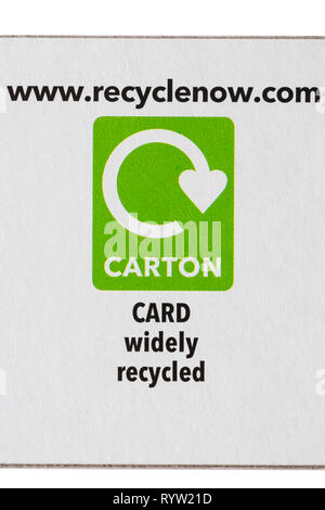 Jetzt recyceln, Karte weit recycelt, Karton Symbol - Detail auf Island extra starke Alufolie - Recycling Logo Stockfoto