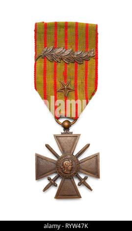 Französische Weltkrieg eine Medaille Kreuz von Guerre isoliert auf Weiss. Stockfoto