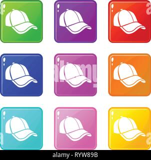 Cap Icons Set 9 Colour Collection Stock Vektor