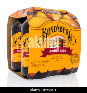 Winneconne, WI - 10 März 2019: ein Paket von Bundaberg Ginger Beer auf einem isolierten Hintergrund Stockfoto