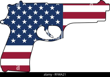 Amerikanische Flagge Gun automatische Pistole Pistole isoliert Vector Illustration Stock Vektor