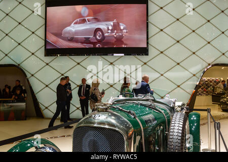 Genf/Schweiz - 9. März 2019: Genfer Autosalon, Bentley 4 1/2 Liter Gebläse von 1919 wurde von Skoda Auto präsentiert Stockfoto