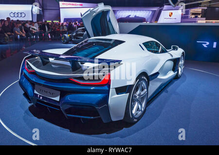 Genf/Schweiz - 9. März 2019: Genfer Autosalon, Rimac C 2 Stockfoto