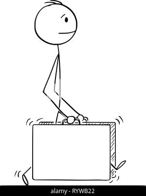 Cartoon von Mann oder Geschäftsmann Wandern mit zwei großen Koffern Stock Vektor