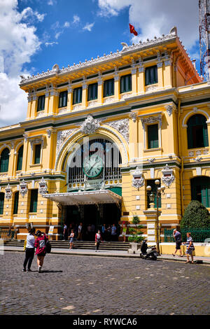 Abgebildet ist die Central Post Office in Ho Chi Min Stadt, Saigon, Vietnam Stockfoto