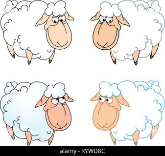 Die Abbildung zeigt ein paar lustige Cartoon Schafe auf einem weißen Hintergrund, auf separaten Ebenen. Stock Vektor