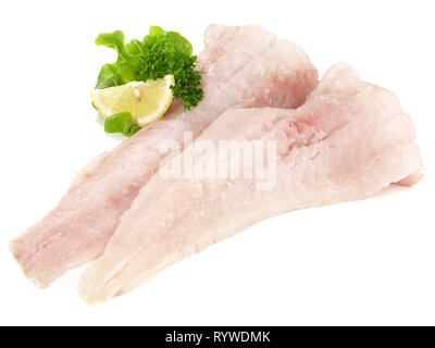 Cod Fischfilet auf weißem Hintergrund Stockfoto