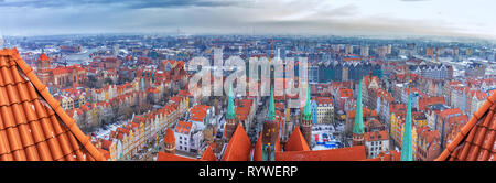 Danzig Luftaufnahmen Panorama, Blick vom Dach der Kirche St. Mary's. Stockfoto