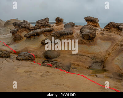 Mashroom Rock in yehilu Geopark in Taiwan. Regentag. Asien. Stockfoto