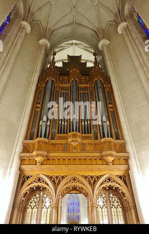 DURHAM, NC-23 FEB 2019 - Blick auf die Duke Kapelle, eine Kirche in der Mitte der Duke University Campus, eine private Forschung Universität. Stockfoto