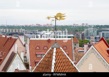 Metall Wetterfahne in der Form einer Hahn über die Stadt. Tallinn, Estland Stockfoto